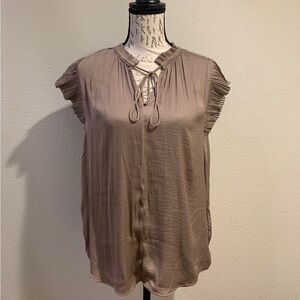 Catherine Malandrino Taupe Blouse with Ruffle Sleeves